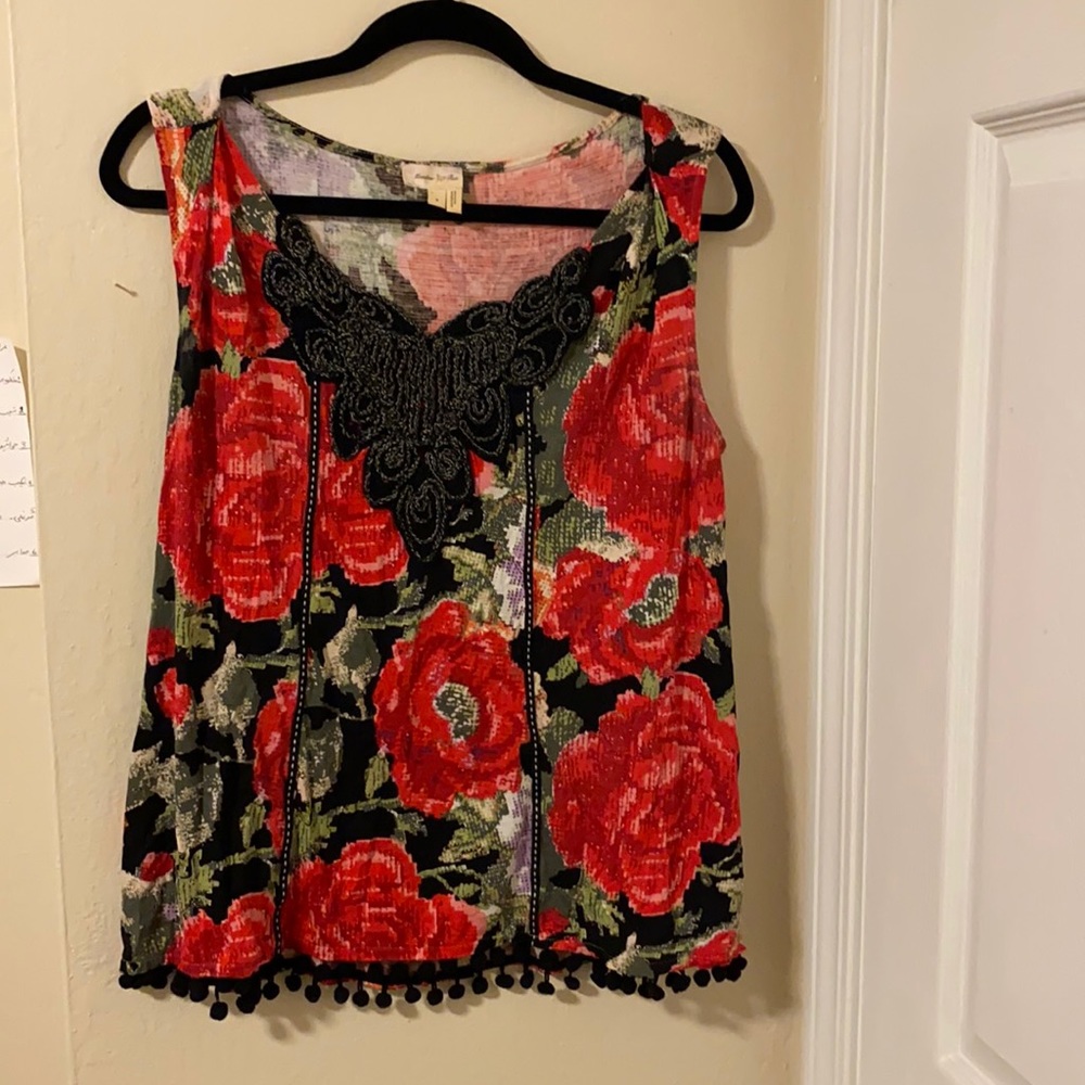 Meadow Rue by Anthropologie Rose Pom Pom Small Tank Top